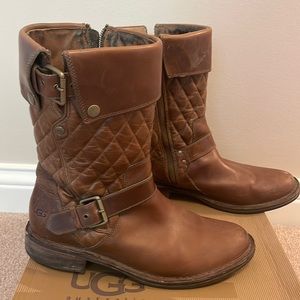 UGG Conor brown quilted leather mid calf boots. Size 10 41 EU
